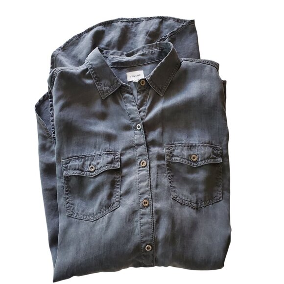 Sneak Peek Black Burnout Shirt Dress Tencel Lightweight Button Up Large - Picture 7 of 16